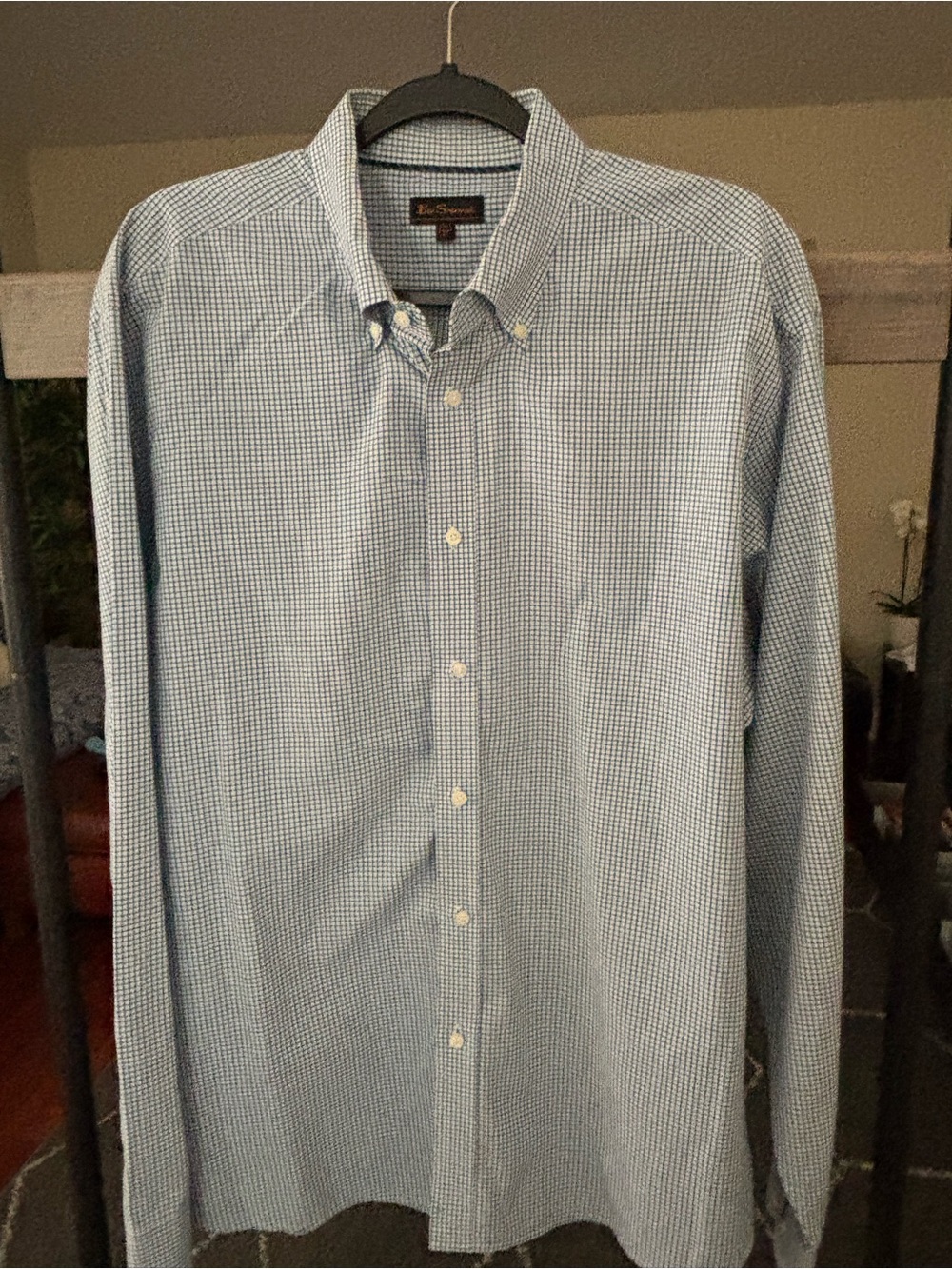 Ben Sherman Light Blue Micro-Check Button-Down Shirt